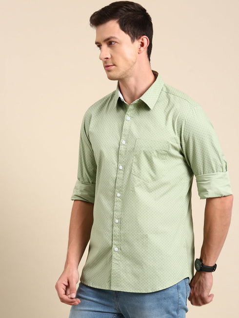 Green Printed Full Sleeves Shirt